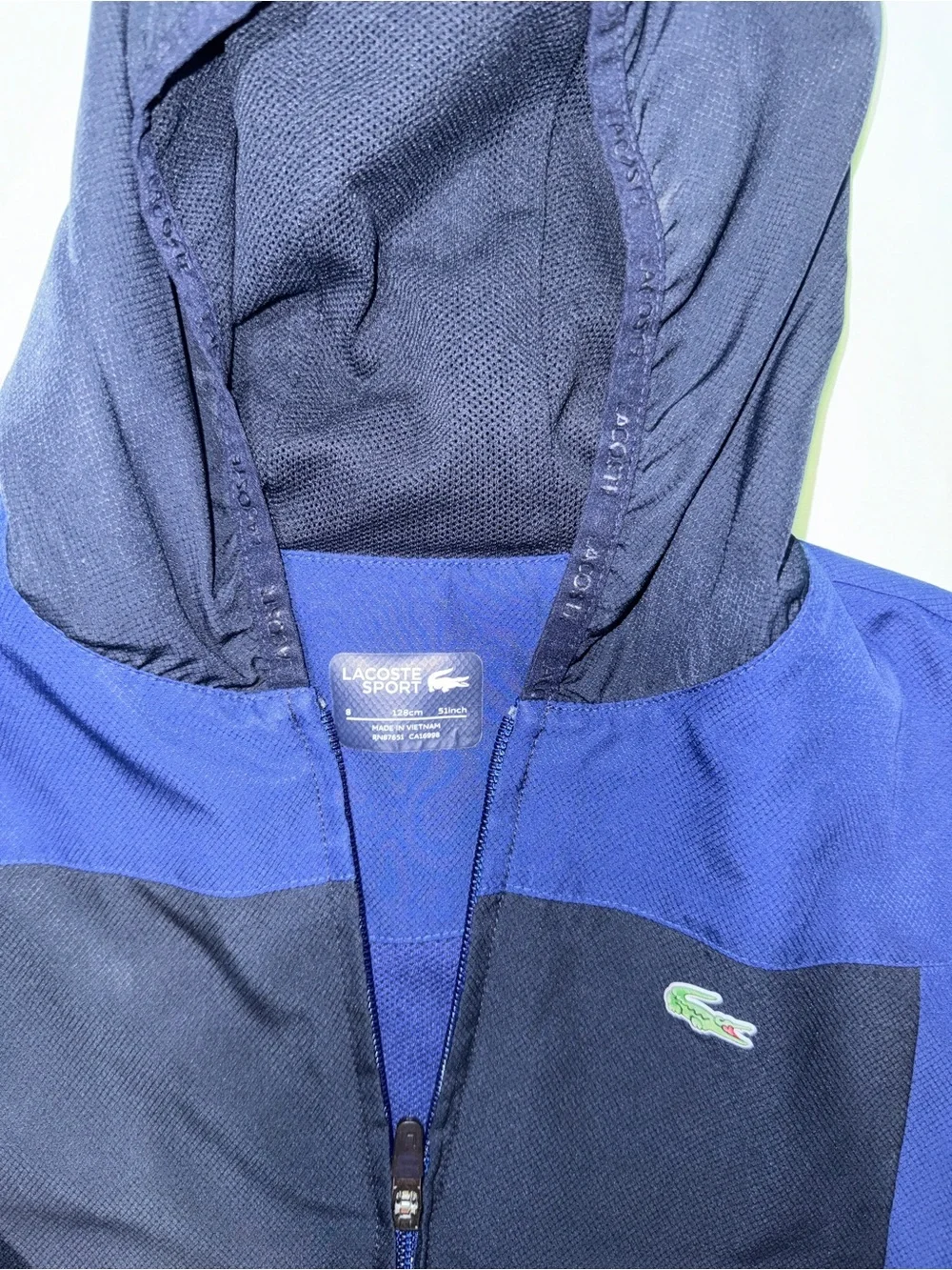 Lacoste Kids Navy and Blue Two-Tone Hooded joggers size 8 (small) big boys